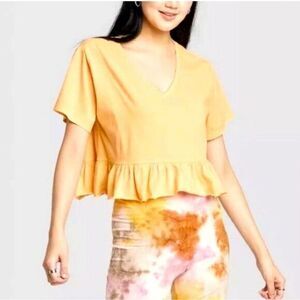 Wild Fable‎ -1680 NWT Peplum Crop Top in Light Orange Medium